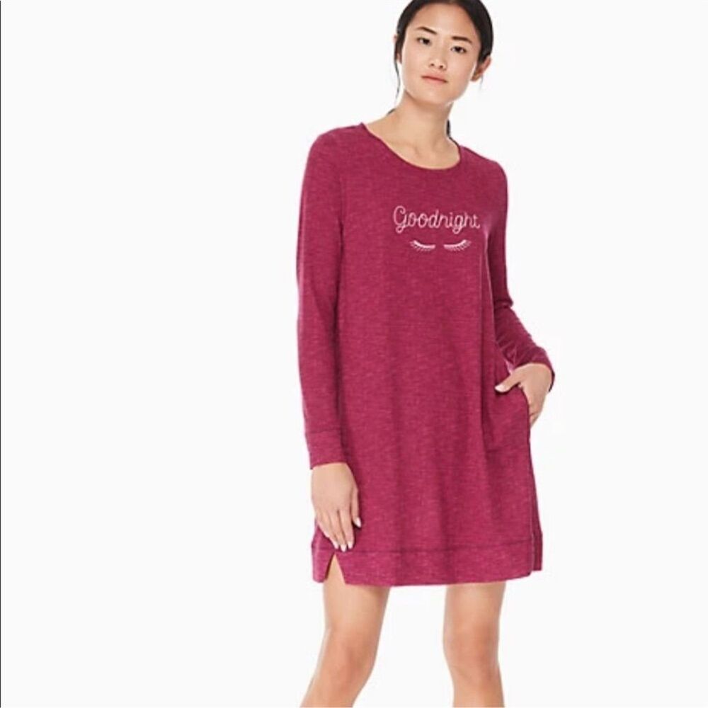 Kate Spade Women's Long Sleeve Nightshirt "Goodnight" Maroon Size M